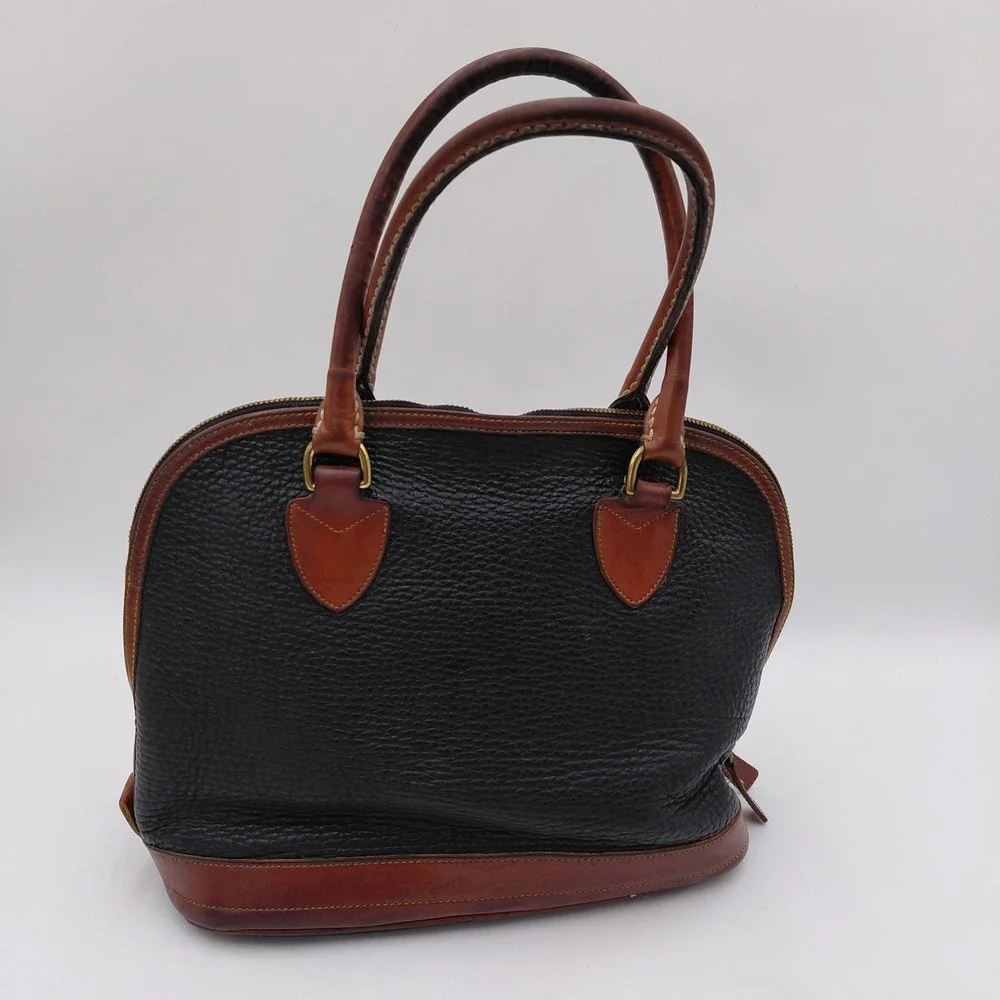 Vtg Dooney & Bourke Leather Dome Satchel Handbag purse Black Duck Charm Talon